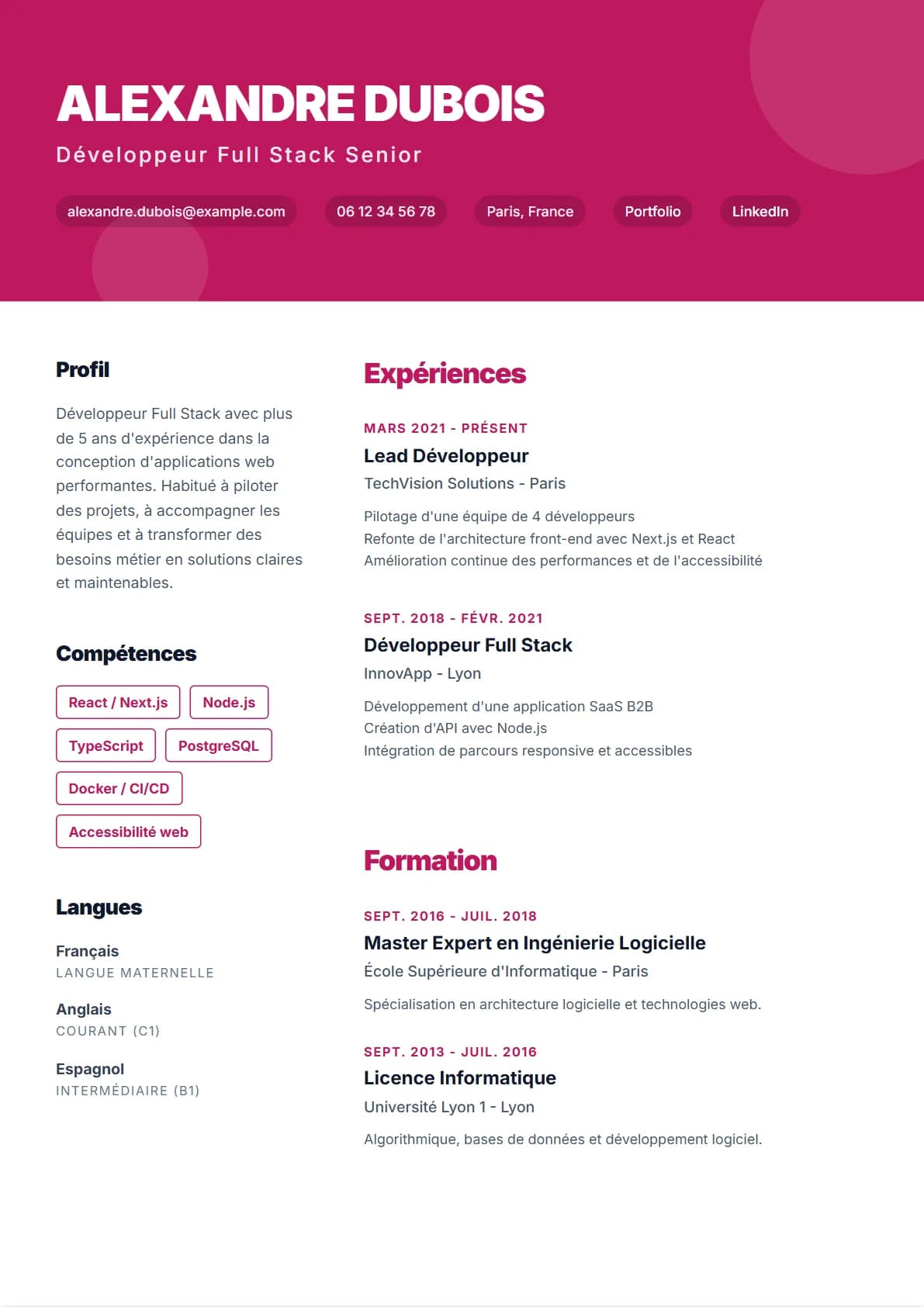 Aperçu du modèle de CV Créatif