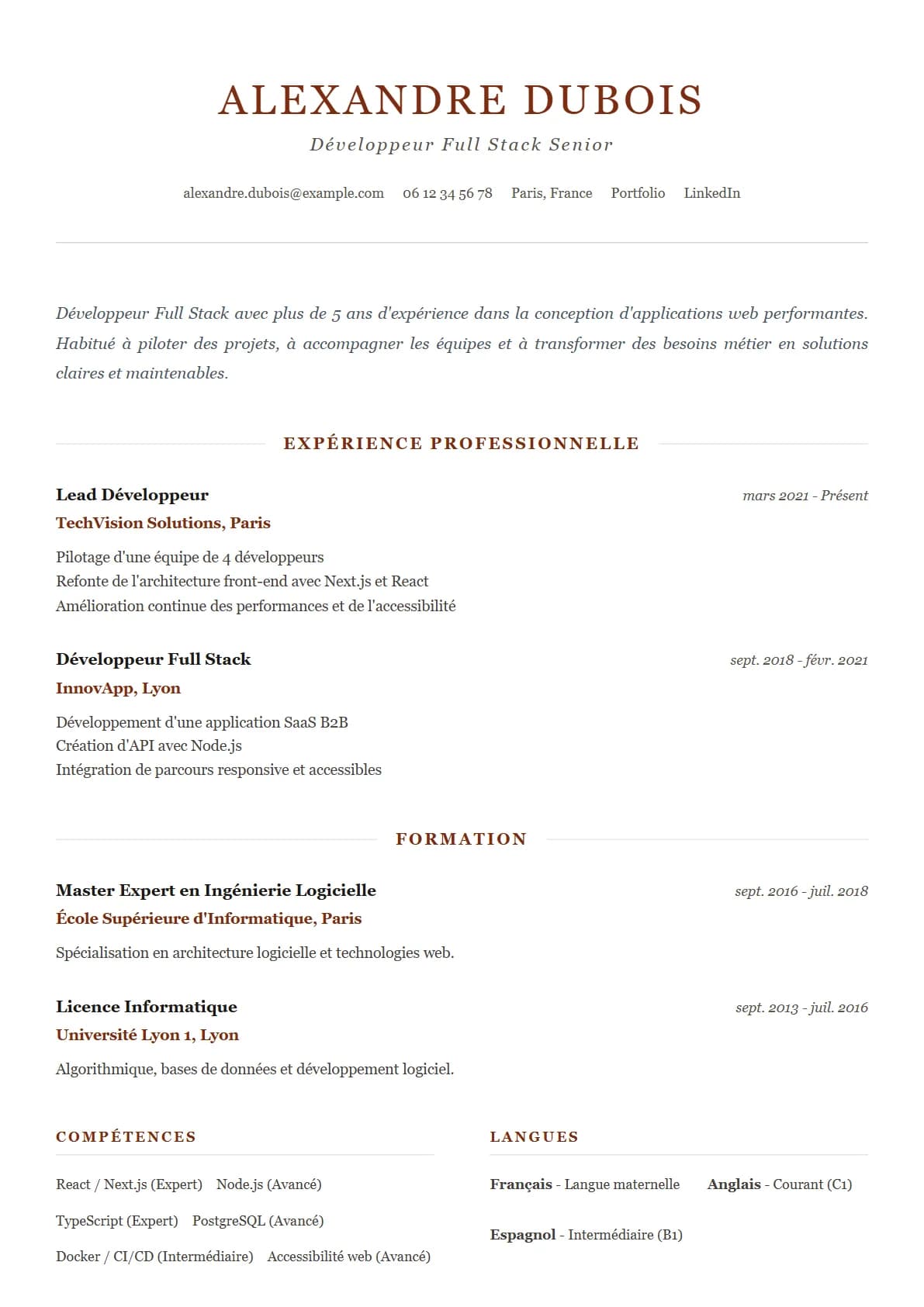 Aperçu du modèle de CV Élégant