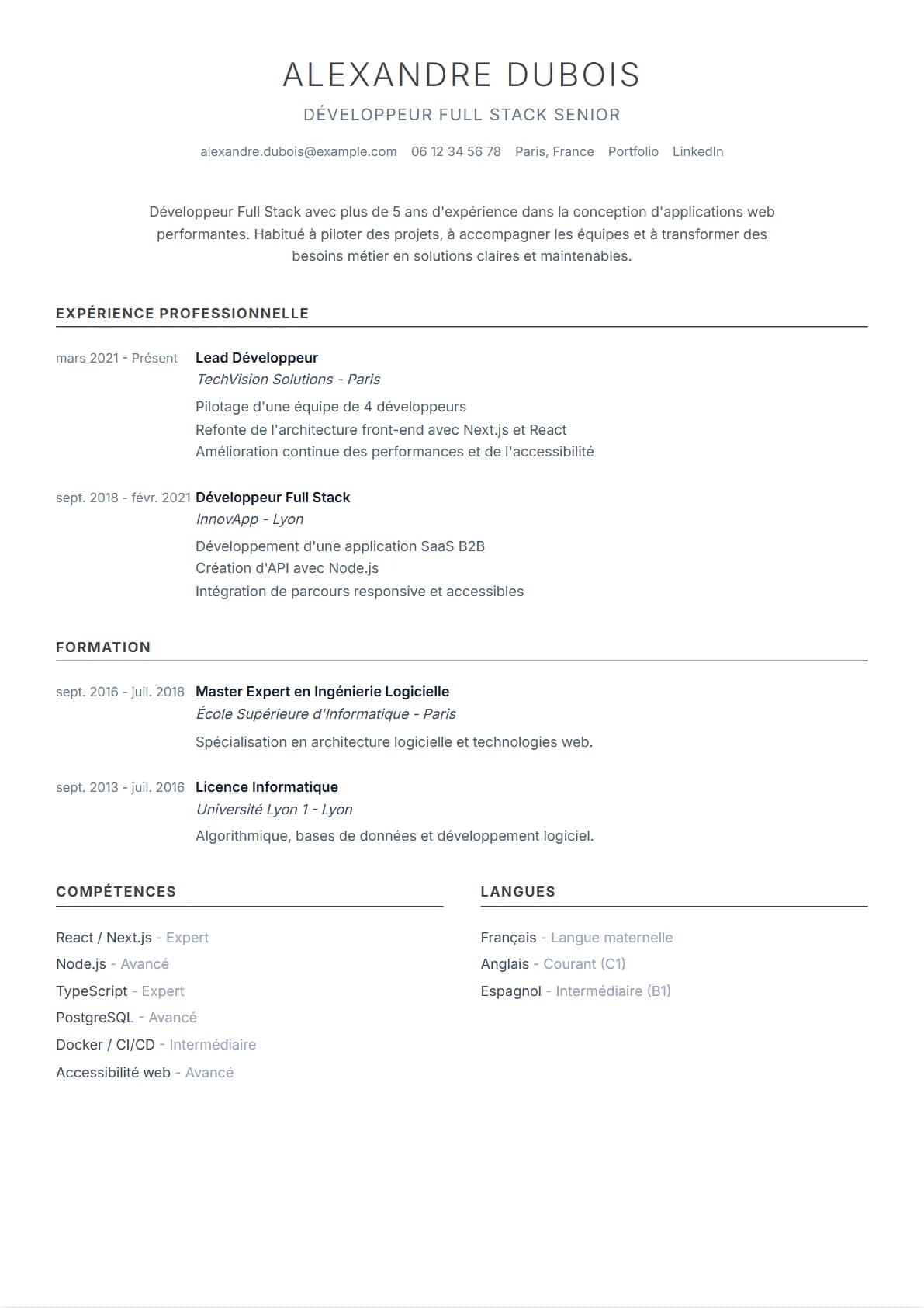 Aperçu du modèle de CV Minimal