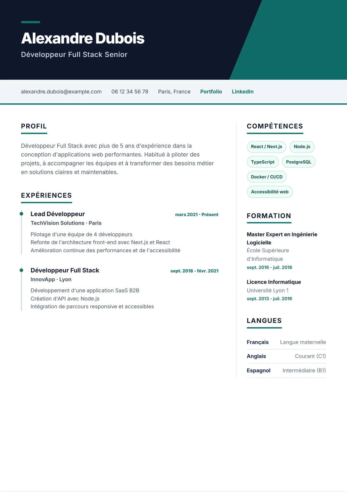 Aperçu du modèle de CV Moderne