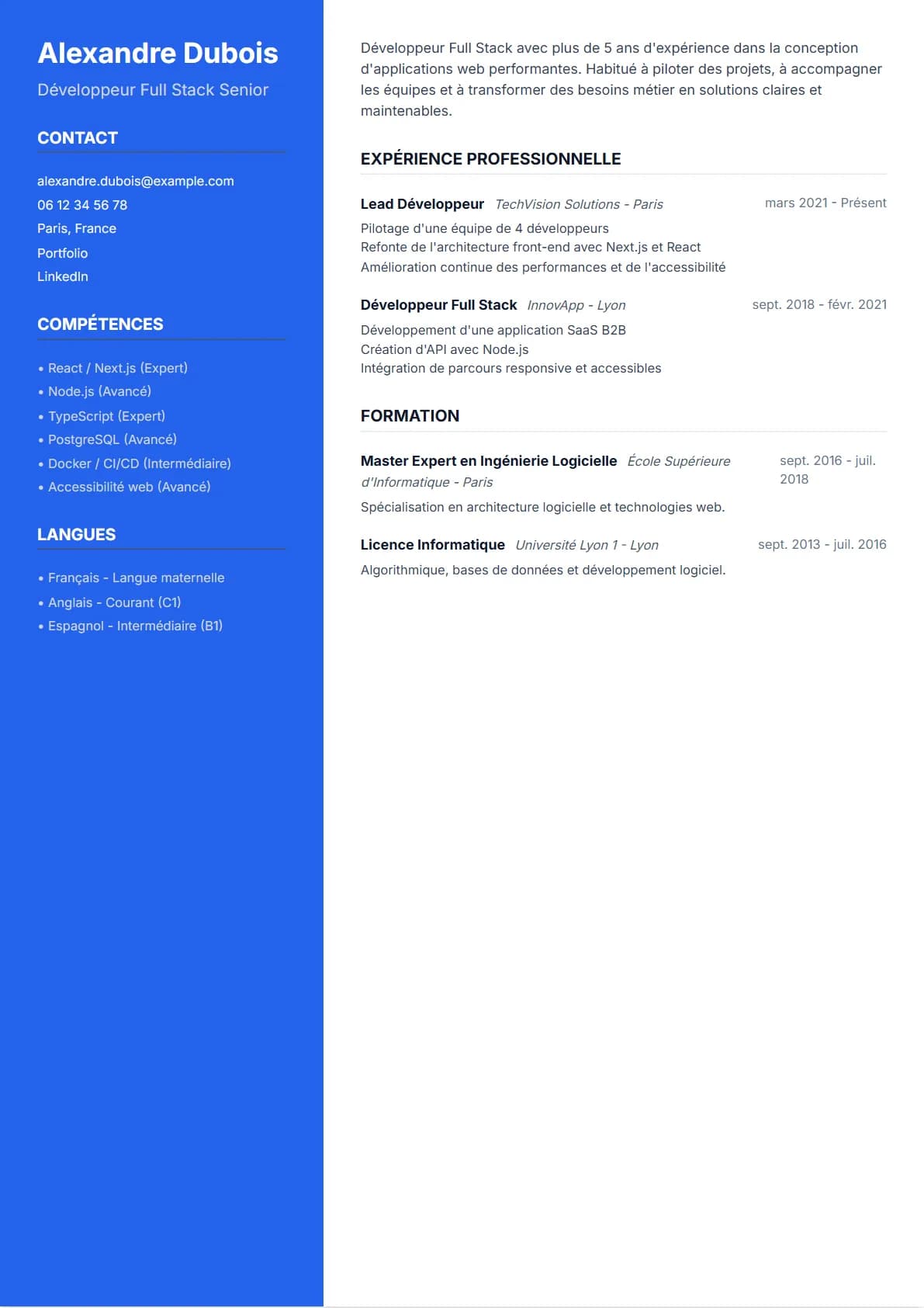 Aperçu du modèle de CV Premium